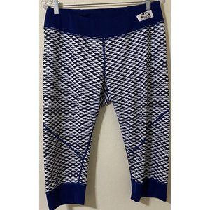 Corbeaux Large Women's 3/4 Length Legging Blue Black White Geometric 32" x 20"